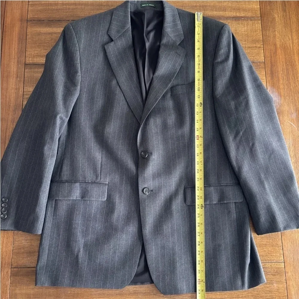 Lauren Ralph Lauren Men's 2 Button Wool Blazer Size 44L Gray Striped